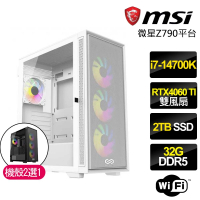 【微星平台】i7二十核Geforce RTX4060 TI{藍色公寓}電競電腦(i7-14700K/Z790/32G D5/2TB)