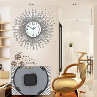 60x60cm Modern Luxury Large Art Round Diamond Wall Clock Home Living Room Decoration