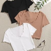 Crop top knit wanita Atasan Santai Basic