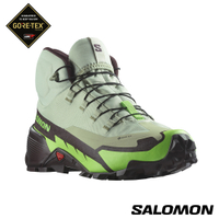 官方直營 Salomon 男 CROSS HIKE 2 Goretex 中筒登山鞋 野跑鞋 灰綠/壁虎綠/巧褐