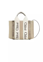 Chloé Mini Woody Tote Bag In Linen And Leather Shiny Gray CHC25SP237O81074