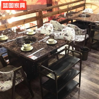 餐桌 大理石電磁爐火鍋桌串串香烤涮無煙一體火鍋餐廳餐桌椅組合