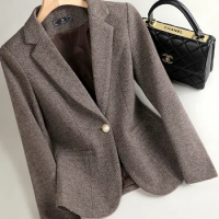 Yitimuceng Blazer for Women Office Lady Long Sleeve Classic Single Button Formal Blazer Korean Style Fashion Elegant Coat Winter