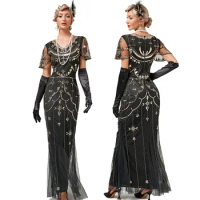 Sequins Dress Short Sleeve Slim Bridesmaid Dress Light Party Evening Dress Long Fishtail Dress 1920s Flapper Dress Great Gatsby