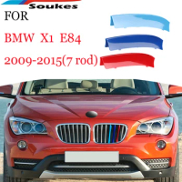 3D Car Front Grille Trim Sport Strips Stickers Styling Buckle Cover Power For BMW X1 E84 2009 2010 2011 2012 2013 2014 2015 7rod
