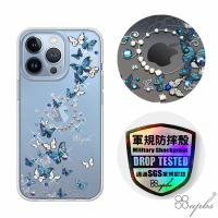 apbs iPhone 13 Pro 6.1吋輕薄軍規防摔水晶彩鑽手機殼-藍色圓舞曲