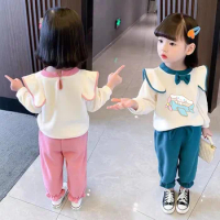 Children Clothes Anime Cartoon My Melody Cinnamoroll Spring Autumn Sweet Casual Sweatshirt Set Sports Hoodie Pants Set Girl Gift