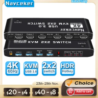 Navceker HDMI-compatible KVM Switch 4K 60Hz 2 Port Dual Monitor USB 3.0 KVM Switch 1080P USB KVM Switcher HDMI with USB 3.0 port
