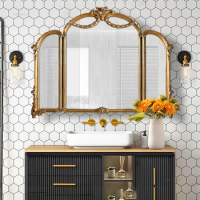 European Bathroom Mirrors Home Decoration Bath Mirrors Light Luxury Bathroom Mirror Cabinet Wall-mounted Bedroom Vanity Mirror
