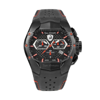 【Lamborghini 藍寶堅尼】T9GA 酷炫飆速潮流造型三眼計時皮帶手錶(競速跑車賽車錶)