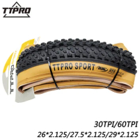 TTPRO Mountain Bike Folding Tire 30/60TPI 26.2/27.5/29*2.125 Anti Puncture Fetus Soft Steel Wire Brown Edge Bicycle Tires
