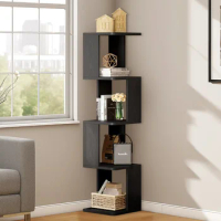 Tier Narrow Bookshelf, Modern Tall Bookcase, Cube Open Display Geometric Book Shelves