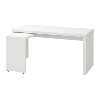 MALM L型書桌/工作桌, 白色, 151 x 65 公分