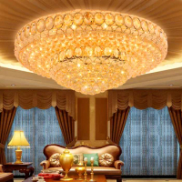 LED Modern Crystal Ceiling Lamps American Round Golden Crystal Ceiling Lights Fixture Living Room Bed Room Home Indoor Lighting