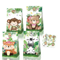 New Jungle Animal Tiger Hippo Monkey Fox Zebra Party Gift Candy Bag Children's Birthday Kraft Paper Bag Sticker Decoration