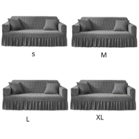 Sofa Cover Sofa Seersucker Textured Sofa Protector With Pleated Skirt For L-Shape U-Shape &amp; Sectional Sofa Easy To Use