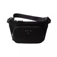 Prada Triangle Logo Re-Nylon and Saffiano Leather Belt Bag Black