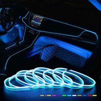 Car Neon EL LED Light Interior Lighting Garland EL Wire Rope Tube Ambient LED Strip Decoration Flexible Tube Colors Auto Led
