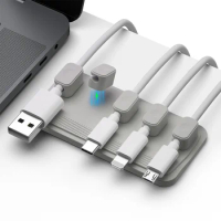 Data Wires Organizer Desktop Magnetic Cable Clip Protector Cord Winder Row Plug Self-Adhesive Fixed USB Charging Line Holder