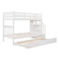 Children Bunk Bed Triple Wooden Bunk Bed with Safety Rail Loft Full Size and Trundle Bed USA STOCK