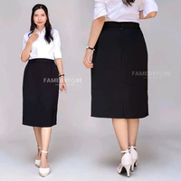 FAMED.id Rok Kerja Hitam Pendek Pinggang Karet - Rok Span Wanita Kantor L
