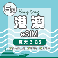 【環亞電訊】eSIM港澳05天每天3GB(24H自動發貨 免等待 免換卡 澳門 香港 港澳 eSIM)