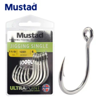 Mustad 10881 Fishing Hooks Super Strong 1/0 3/0 5/0 7/0 9/0 11/0 High Carbon Steel Saltwater Assist Jigging Hook