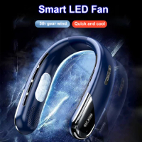 2024 New Bladeless Neck Fan 6000mAh USB Smart LED Digital Display Lazy Silent Fan Indoor Outdoor Sports Portable Fan 5-speed