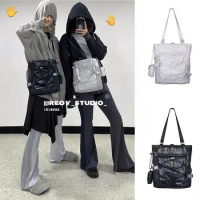 Multi Functional Nylon Backpack Korean Fashion Trendy Bandage Women Y2k Shoulder Crossbody Bag 10 Inch Moto Biker Handbag