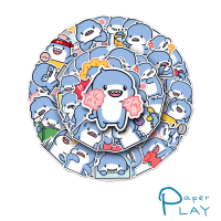 【Paper Play】創意多用途防水貼紙-可愛胖胖鯊魚 50枚入(防水貼紙 行李箱貼紙 手機貼紙 水壺貼紙)