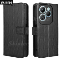 Skinlee Flip Leather Case For Infinix Hot 40 Pro Solid Color Wallet Magnetic Stand Cover Funda For Infinix Hot 40 Shell