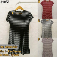 Dress Lemone Salur Spandex / Daster Kaos Midi Casual