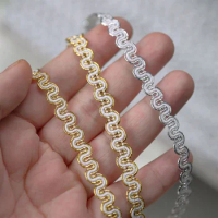 5Meters 8mm Cute Gold Silver Line Fabric Dotted Wavy S Centipede Belt Lace Trim Clothing Home Textiles Curved Edge Sew Webbing
