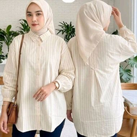 Kiukiu Atasan Wanita Kemeja Bahan Rayon Twill Premium LD 120cm Kancing Motif Salur Kemeja Resmi Keme