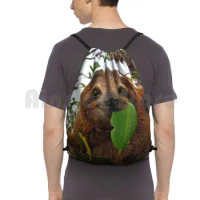 Baby Brown Throated Three Toed Sloth Backpack Drawstring Bags Gym Bag Waterproof Adorable America Animal Animal Face