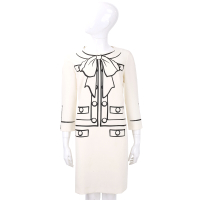 BOUTIQUE MOSCHINO 米白色蝴蝶結套裝圖印七分袖洋裝