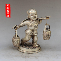 白銅鍍銀銀器 仿古白銅古董收藏精品銅器擺件白銅招財送財童子