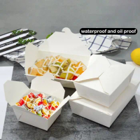 20pcs white kraft paper lunch box takeaway packaging box fried chicken pasta snack food containers BBQ picnic kraft paper box