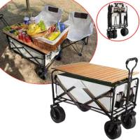 150L Foldable Camping Trolley Outdoor Table Beach Supermarket Shopping Large Capacity Adjustable Handle Picnic Trolley