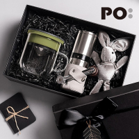 【PO:Selected】丹麥手沖咖啡禮盒組(手動不鏽鋼咖啡磨2.0/咖啡玻璃杯350ml-黑綠)