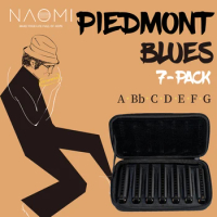 NAOMI Piedmont Blues Harmonica 10 Holes Key Of C Harp Set of 7 with Case Mini Harmonica