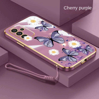 เคส Samsung Galaxy A56 A36 A26 5G, เคสดอกไม้ผีเสื้อ, ขอบสี่เหลี่ยม, เคสนิ่ม TPU หลังชุบ