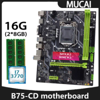 MUCAI B75 motherboard LGA 1155 kit set With Intel core i7 3770 CPU processor and DDR3 16GB(2*8GB) 1600MHZ RAM memory PC Computer