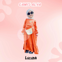 Gamis Anak Alya Lucuna Warna Merah Bata Size 1-5 th Syari  Baju Muslim Katun Dress Wanita Remaja