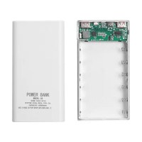 18650 Battery Power Bank Box 5V 2.1A LCD Display 20000MAh Power Board for 6X18650 Battery DIY Powerbank Case(White)