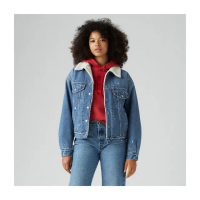【LEVIS 官方旗艦】女款 90s寬鬆版刷毛翻領丹寧牛仔外套 熱賣單品 A4435-0041