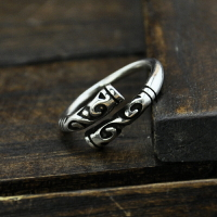 新款苗銀飾品食指銀戒指開口緊箍咒戒指金箍棒男女戒指