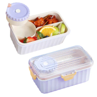【加餐飯】糖果色可微波分格便當盒-附湯碗(卡扣設計 密封防漏 保鮮盒 午餐盒 野餐 飯盒 食物收納盒)