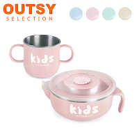【OUTSY嚴選】純鈦兒童學習杯注水碗組(雙層) 蜜桃粉