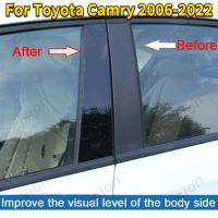 6Pcs Car Window Door Column B C Pillar Post Cover Trim for Toyota Camry XV40 XV50 XV70 2006-2022 Black Mirror Effect PC Sticker